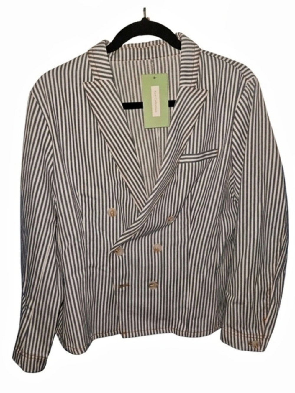 New Collection Striped Double Breasted Blazer L NWT Coastal Chic